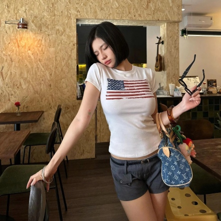KILL SYSTEM 美國國旗彈力短T